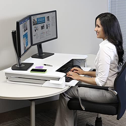 Ergotron-WorkFit-T Standing Desk Conversor, monitor duplo SIT STAND Desk Riser para mesa-largura de 35 polegadas, branco
