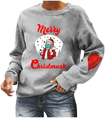 Xiloccer suéteres de natal para mulheres 2021 Melhores tops de Natal feios Tops Santa Crew Neck Winter Warm engraçado camisetas