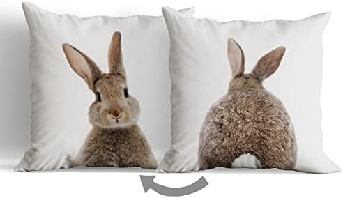 Grey Rabbit Bunny Tail Páscoa Coelhinho Padrão de alimentação Tampa de travesseiro, 18 X18 Reversível Pouco decorativo