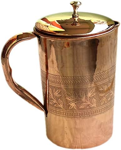 Artigo de rua puro arremessador de cobre Ayurveda jarro de cobre e copo com jarro de cobre de tampa com jarro de cobre de vidro