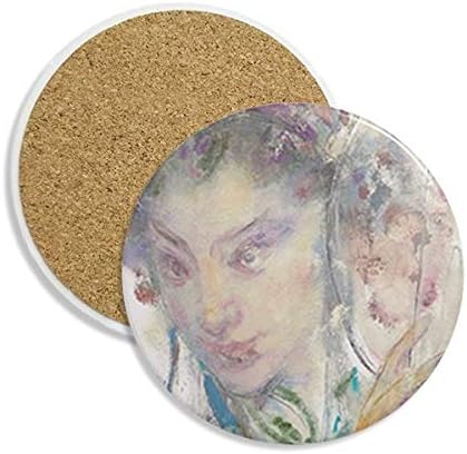 Ópera chinesa XJJ Pintura a óleo Cerâmica Coaster Cup Holder de pedra absorvente para bebidas 2pcs Presente