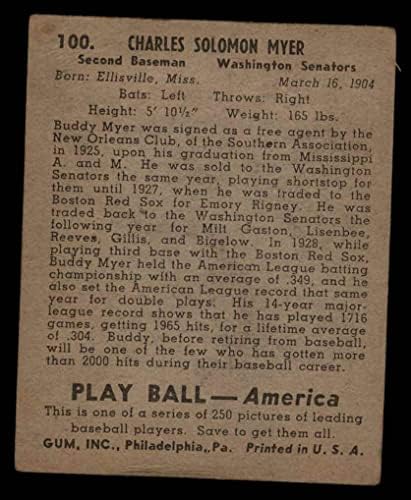 1939 Play Ball # 100 Buddy Myer Washington Senadores bons senadores