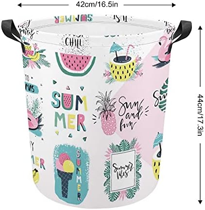 Summer Lettering Pop Art Set com bolsa de lavanderia de férias com alças redondo cesto de armazenamento à prova d'água dobrável 16,5 x 17,3 polegadas