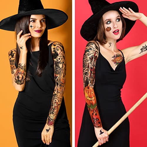 Soovsy 44 lençóis Halloween Tatuagens temporárias de braço completo para aldult, tatuagens falsas de abóbora, Horrible Spider