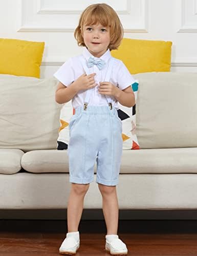 A&J Design Baby Boys Roupfits, 4pcs Camisa de terno Gentleman & Shorts & Vest & Hat