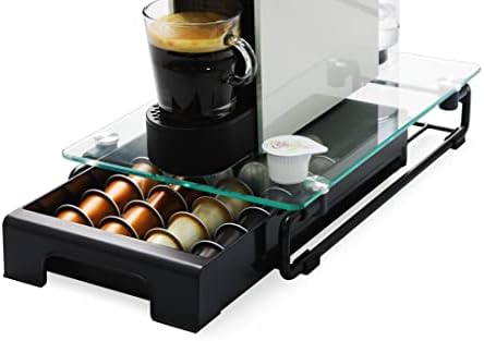 Everie temperada cápsulas de café com tampo de vidro de vidro compatível com 36 vagens Nespresso Originine, Small, NP04S-Bl