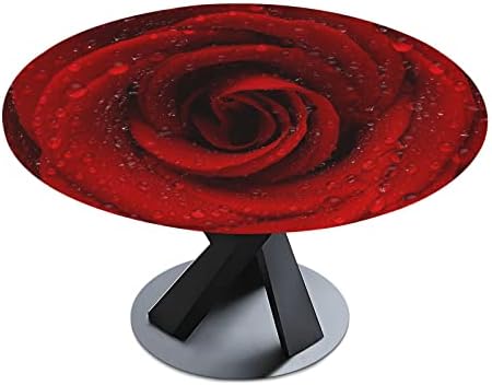 Alaza equipou uma toalha de mesa redonda com limpeza de borda elástica limpa de mesa de flor de rosa vermelha para uso externo/interno, se encaixa nas mesas redondas 40 -48 diâmetro, pequeno