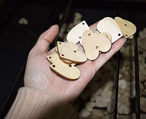 Onwon 100 peças Coração de madeira tags discos com 2 orifícios e 100 PCs Rings de aço inoxidável conectores para seus projetos de bricolage, como painéis de aniversário, painéis e artesanato, diâmetro é 30 mm/ 1,2 polegadas