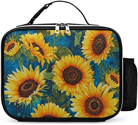 Sunflower reutilizável para almoçar bolsa de lancheira isolada recipiente para viagens de piquenique de trabalho com alça