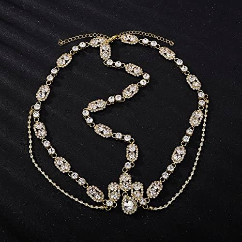 Capacete de cristal de noiva Xerling Boho Rhinestone Chead Chain Jewelry para acessório de cabelo em camadas de casamento para