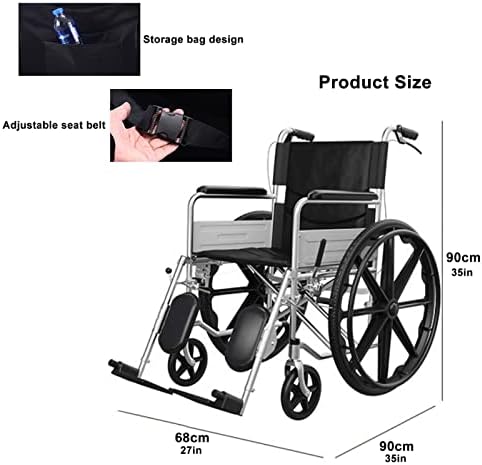 Cadeira de rodas Causso, leve e dobrável e anti-Tipper Swing-Away para os pés, cadeira de rodas de transporte para