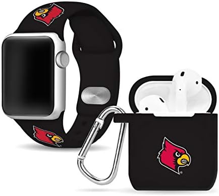 Affinity Bands Louisville Cardinals Silicone Sport Band e Case Cover Combo Package compatível com Apple Watch e AirPods Gen