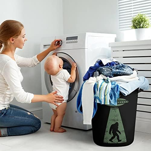 A abdução de OVNI Bigfoot Believe cesta de lavanderia com alças redondas cestas de armazenamento de lavanderia de lavanderia redonda para banheiro do quarto