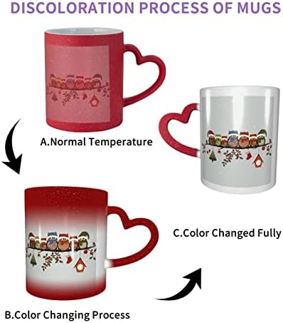 Corujas de Natal fofas de Aseelo em canecas mágicas de café - Copos de cor personalizados sensíveis ao calor no céu,