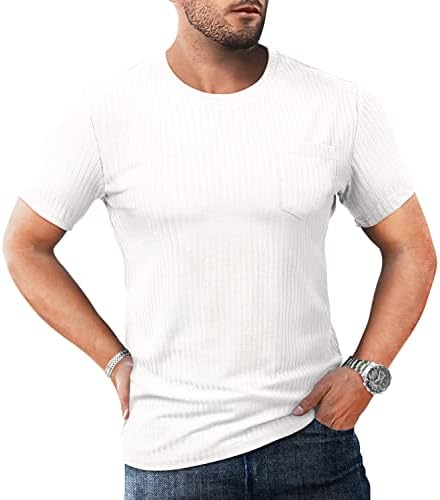 YRW Men's Casual Manga curta camiseta de cor sólida camisa de pólo esticador clássico camisa de golfe com nervuras musculares