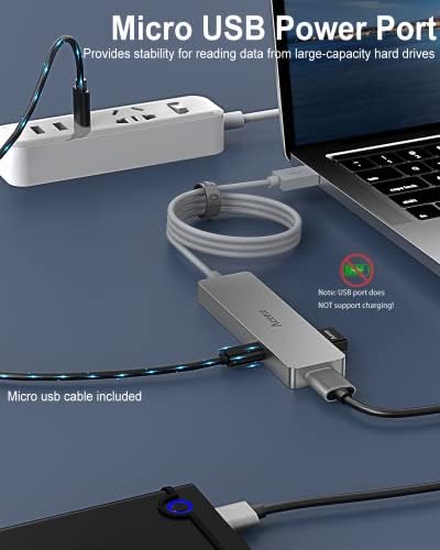 Aceele USB 3.0 Hub, 6 portas Ultra Slim Data Usb Hub com cabo estendido de 4 pés, multiporta USB com porta alimentada