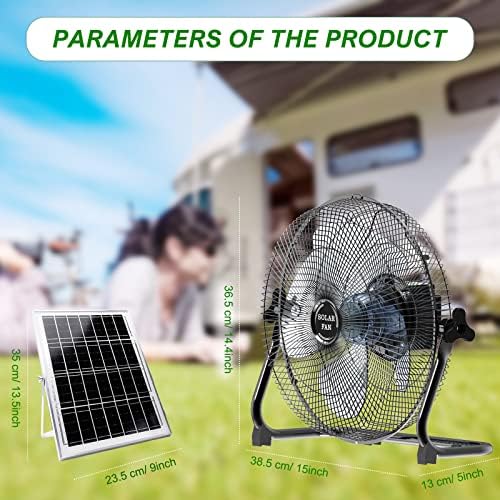 Ventilador ligado a painel solar de Deaunbr, ventilador de 12000mAh, ventilador de bateria, ventilador recarregável sem fio de 12 polegadas com painel solar alimentado e entrada dupla de carregador CA para garagem, pesca, acampamento, viagem, ao ar livre