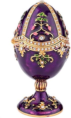Qifu estilo vintage pintado à mão Faberge ovo de jóias de jóias caixa de bugigangas com rico esmalte e shirlling shelling
