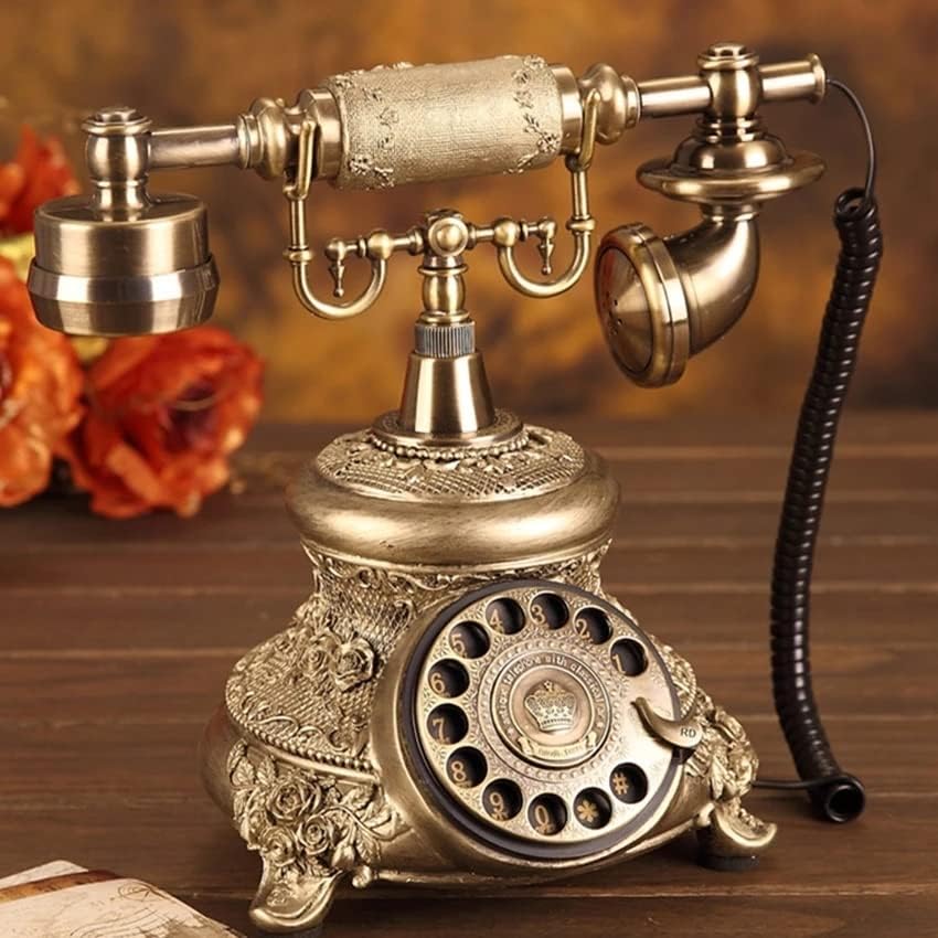 N/A Antique telefone com fio dourado antigo Retro Vintage Rotário Desk Telefone Telefone com Redial, Hands-Livre, Decoração do escritório