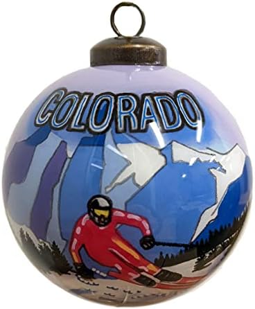 Colorado Mountain Skiing Reverse Painted Glass Ball Christmas Ornament