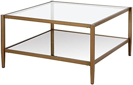 HENN & HART 32 Mesa de café quadrada larga com prateleira de espelho em latão antigo, mesas de café de mesa de café para