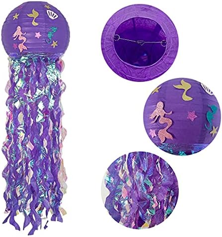 Mermaid de lanternas de papel de água -viva Lanterna Lanterna, para meninas de aniversário, quarto de bebê, quarto, lâmpadas de decoração de festa temática do oceano, conjunto de 3