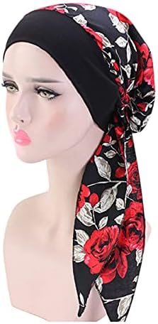 Chapéu de turbante feminino estampa de flor plissado de cabelos longos lenço de cabeça vintage capas de cabelo étnico