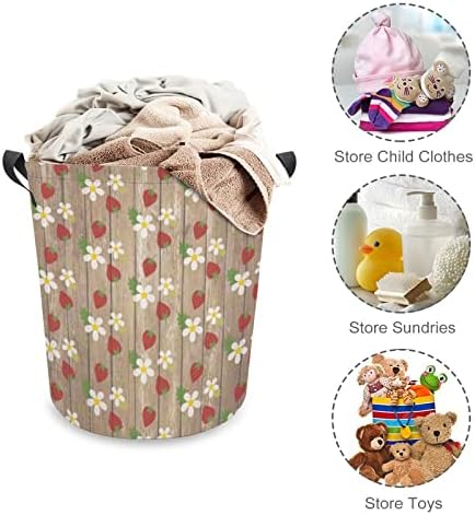 Lavanderia cesto de morango cesto com alças cesto dobrável Saco de armazenamento de roupas sujas para quarto, banheiro, livro de roupas de brinquedo