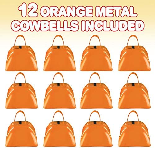 ArtCreativity 3 polegadas Orange Metal Cowbell Noisemakers - pacote de 12 - fabricantes de ruídos de metal alto com alças,