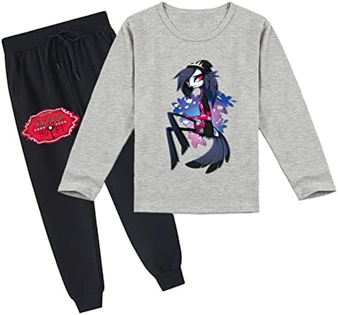 Atecp garotas meninas Hazbin Hotel Crew Neck Sweatshirt and Rogging Ponts-inverno/outono Novidades de manga longa Conjunto