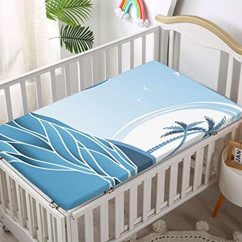 Tidal Wave com tema Mini lençóis de berço, lençóis de berço portáteis folhas de colchão de berço macio e elástico lençóis de berço ou lençol de cama de criança, 24 “x38“, azul marinho do mar azul bebê azul bebê azul
