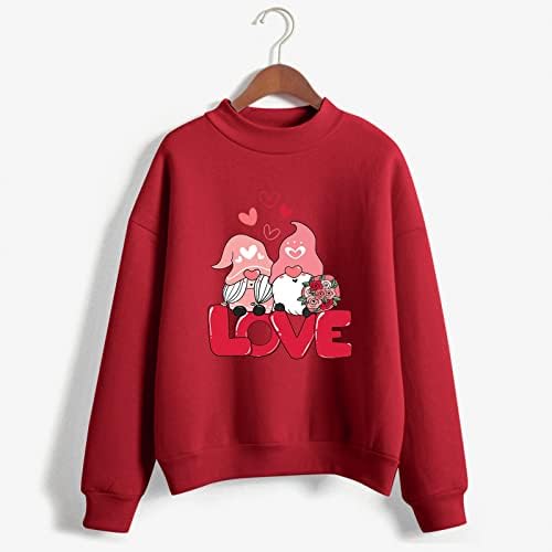 Dia dos namorados Tops Women Gnomos fofos T-shirt Love Heart Prind Sweweweaths Swetons de manga longa Drop ombro