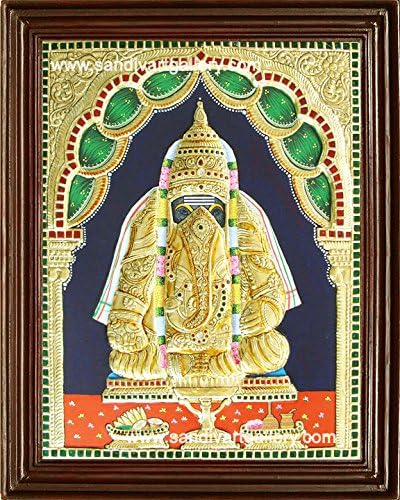 Galeria de Arte Sandiv Pillaiyar Patti Ganesha Tanjore Pintura - 22 Carat Pintura de Ganesh Ganesh - Vinayagar Photo Frame na parede