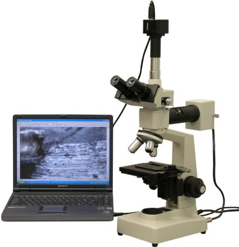 AMSCOPE ME300TZA-5M Microscópio metalúrgico trinocular episcópico digital, oculares WF10X e WF16X, ampliação de 40x-1600x, iluminação