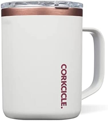 Caneca de café com saca - xícara de aço inoxidável com isolamento triplo com alça, 16 onças, rosa branca