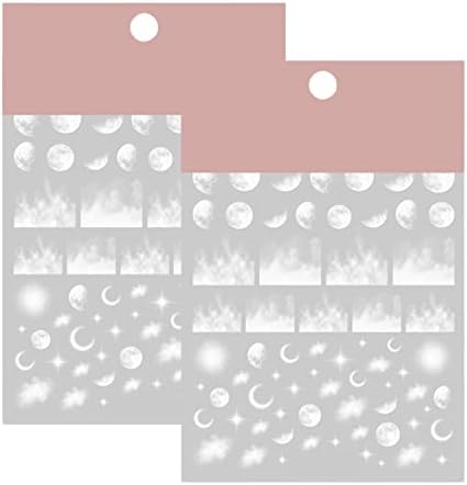 Decalques de adesivos de arte da arte do céu noturno 3D Padrão de nuvem de estrela branca de lua branca Dicas de unhas