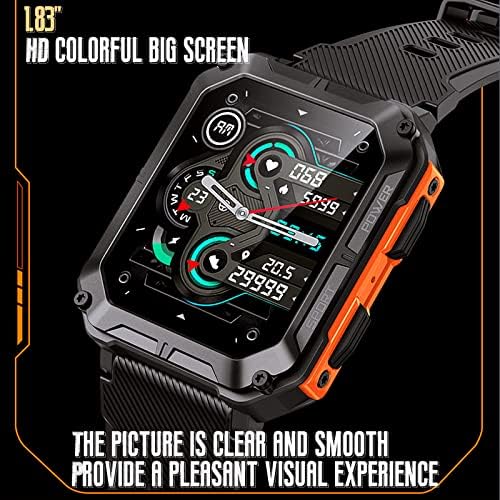 Guiqui relógios inteligentes militares para homens ip68 relógio esportivo à prova d'água, Bluetooth Call 1.83 '' Tactical Fitness