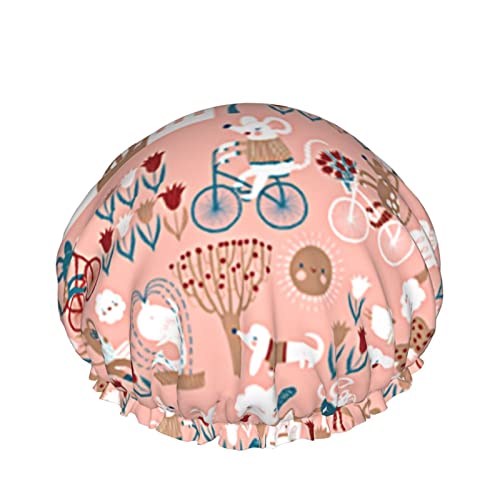 Mulheres reutilizáveis ​​Chaeiro de cabelo estriado Camper Cartoon Mouse Ciclismo Camadas duplas rosa Tampa de banho