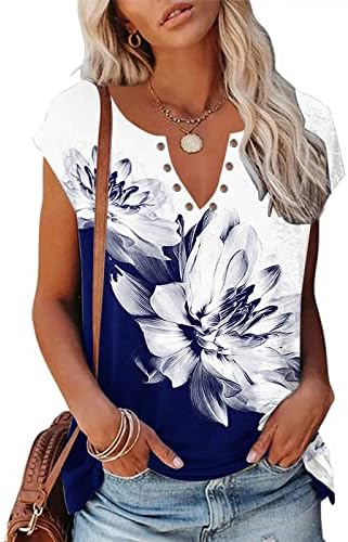 RingHole Henley Tops para mulheres Sleeve Summer Tunic Tops Dressy Casual Spring T Camisetas entalhadas em pescoço bohoed Blouse