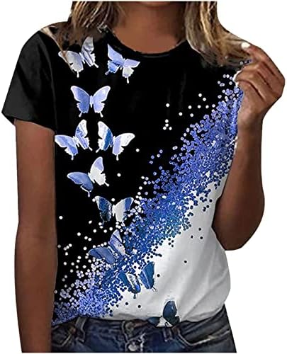 Tops de manga curta elegantes femininos Tops adolescentes de borboleta bloco de borboleta impressão t camisetas verão