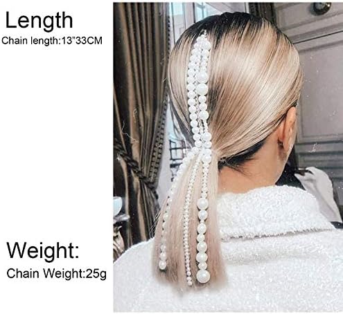 Wekicici Chail Extension Chain Pearl Tassel Chain Chain With Clips Party Gatsby Fashion Wedding Hair Acessórios para mulheres e meninas, branco
