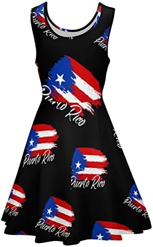 Vintage Porto Rico Flag, vestido sem mangas do pescoço redondo mini vestido de tanque de verão solto