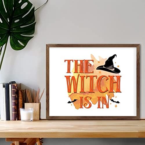 Cocoken the Witch está em placa de madeira com moldura Happy Halloween sinal de madeira emoldurada 20 x 16 palavras de arte impressa na parede pendurada arte para o quarto de casa fazenda na fazenda de cozinha