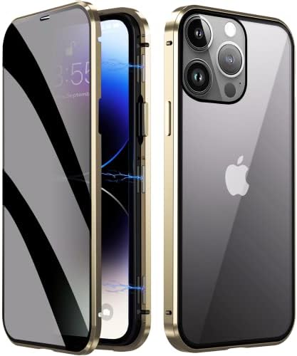 Caso magnético de privacidade para iPhone 14 Pro Max, Anti Peep Adsorção magnética Protetor de privacidade Protetor de vidro duplo de vidro temperado Metal Metal Anti-Spy Screen Case para iPhone 14 Promax Deep Purple