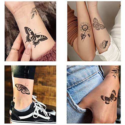 Tazimi 6 lençóis Flor Flor Buttery Tattoos temporários para mulheres meninas duradouras longas impermeabilizadas com tatuagens falsas pernas de braço de peito arte esboço de tatuagem adesivos