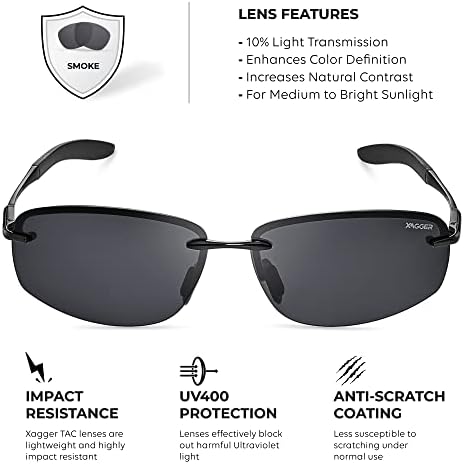 Óculos de sol de condução polarizados Xagger para homens sem moldura de metal sem armação UV400 óculos de sol