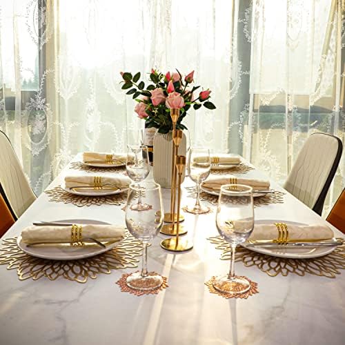 6 pares Placemats metálicos dourados e montanhas -russas correspondentes Decorações de mesa de jantar de plástico