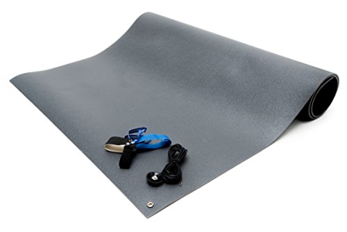 Kit de tapete de cadeira BERTECH ESD, 3 pés de largura x 8 pés de comprimento x 0,19 polegadas de espessura, cinza,