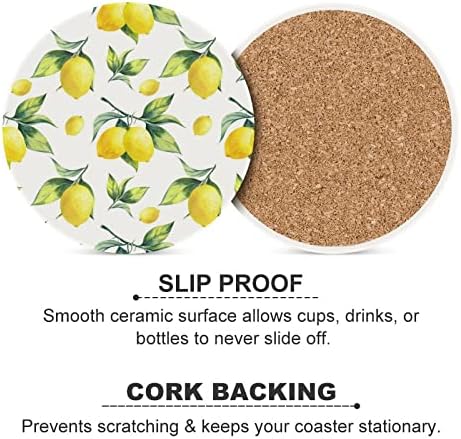 Coasteres de folhas de limão tropical Conjunto de 6 montanhas -russas de bebida redonda de cerâmica