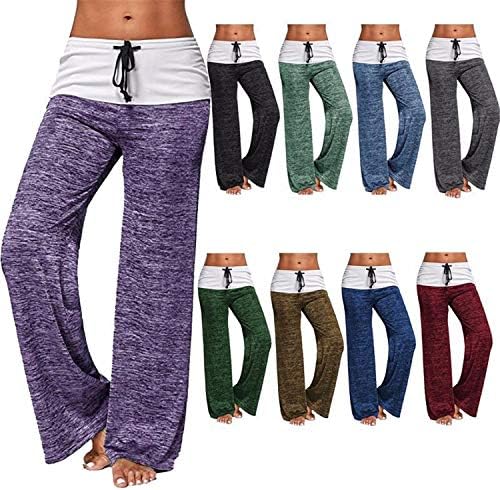 Andongnywell Women calça as calças de ioga de perna larga da cintura alta elástica